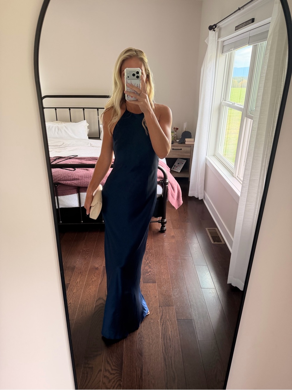 Reformation Navy Blue Satin Backless Gown - Picture 13 of 15